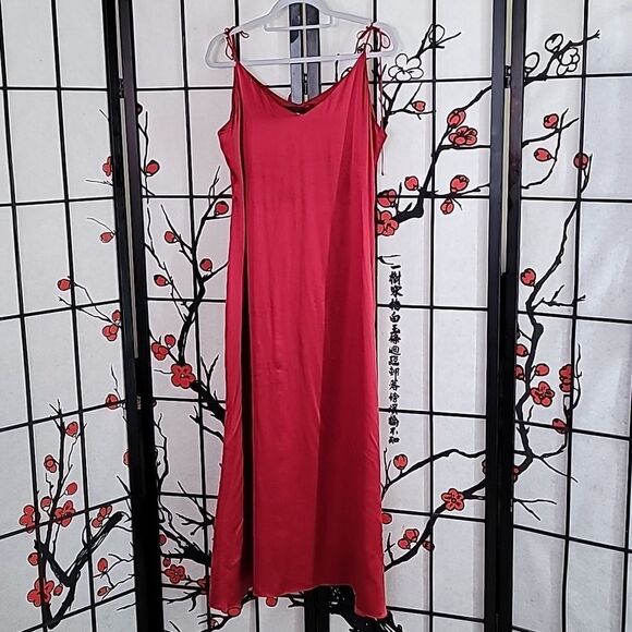 Reformation 100% Silk Red Spagetti Tie ShoulderMaxi Slip Dress - Picture 4 of 8